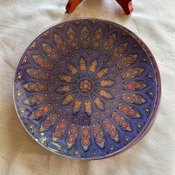 Vintage 8” Pilgrim Glass Silhouette Stained Glass Window Plate Purple ~ set of 5 - Picture 4 of 16